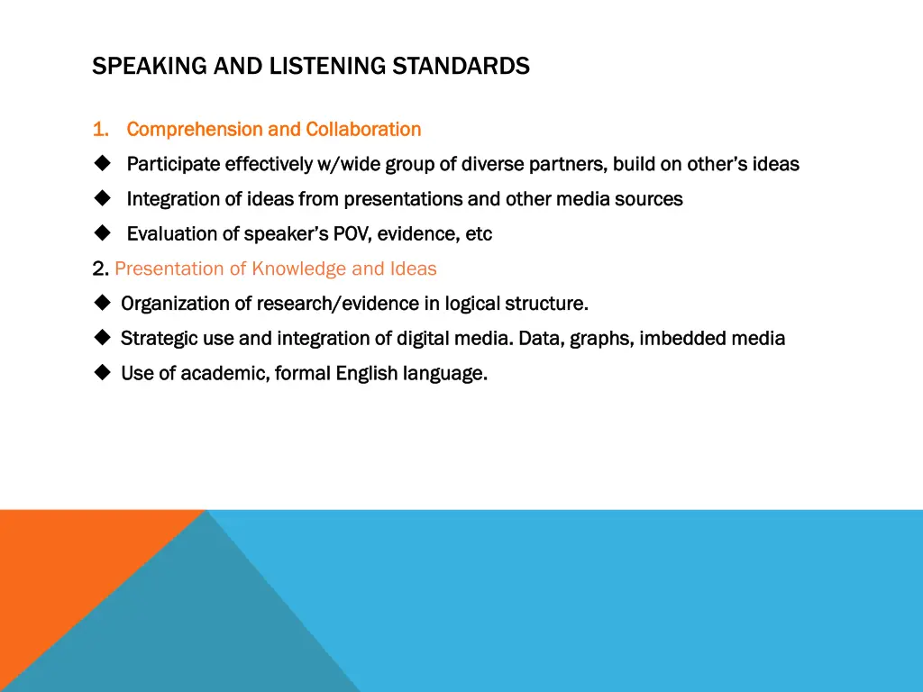 speaking and listening standards
