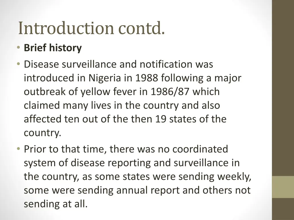 introduction contd brief history disease