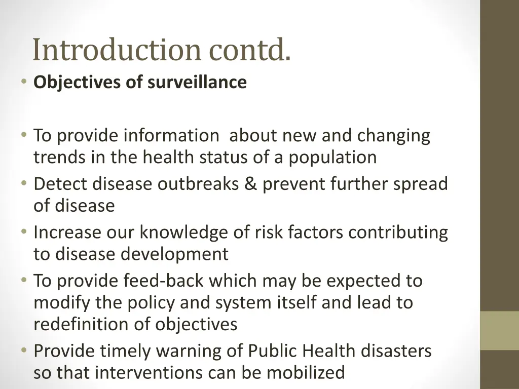 introduction contd objectives of surveillance