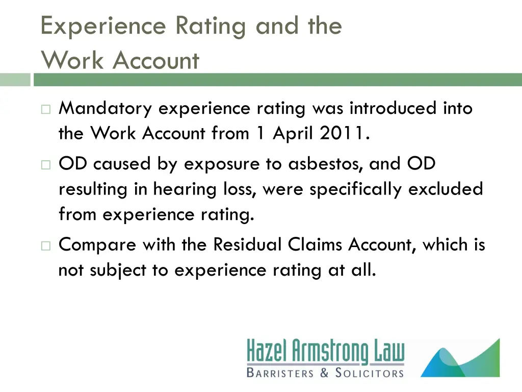 experience rating and the work account
