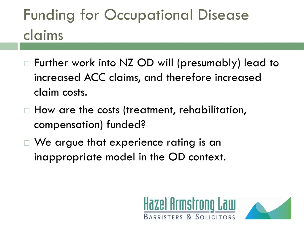 funding for occupational disease claims