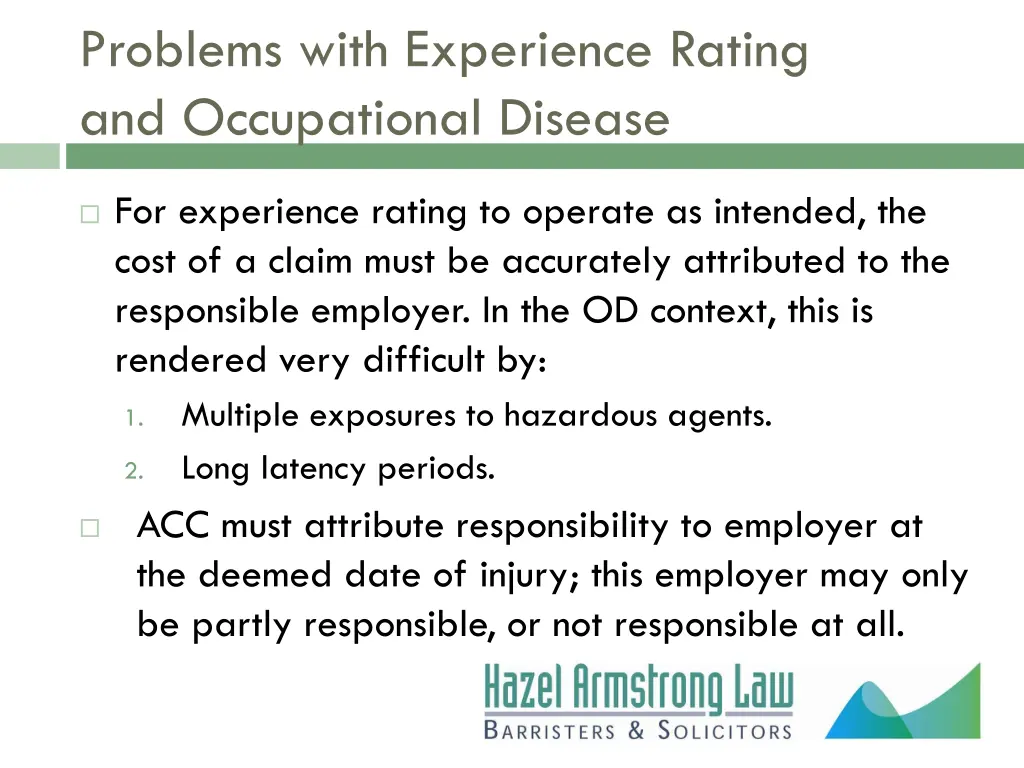 problems with experience rating and occupational