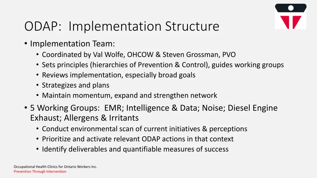 odap implementation structure implementation team