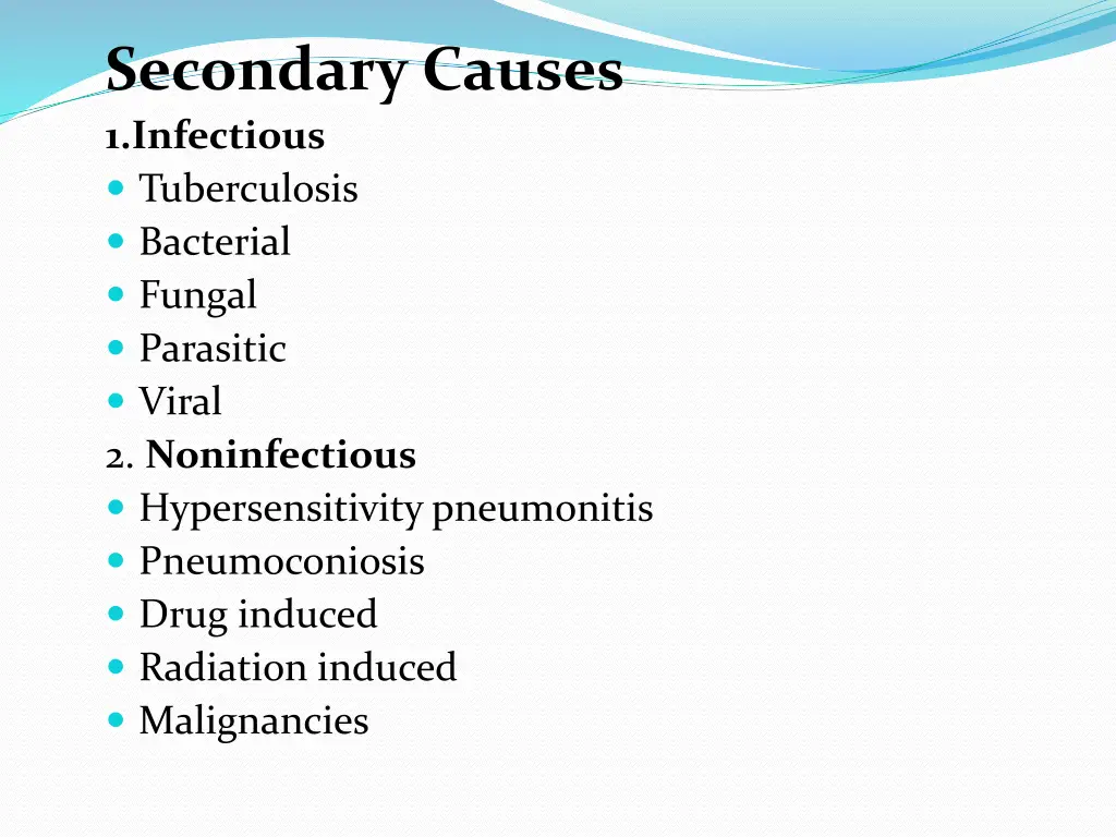 secondary causes 1 infectious tuberculosis