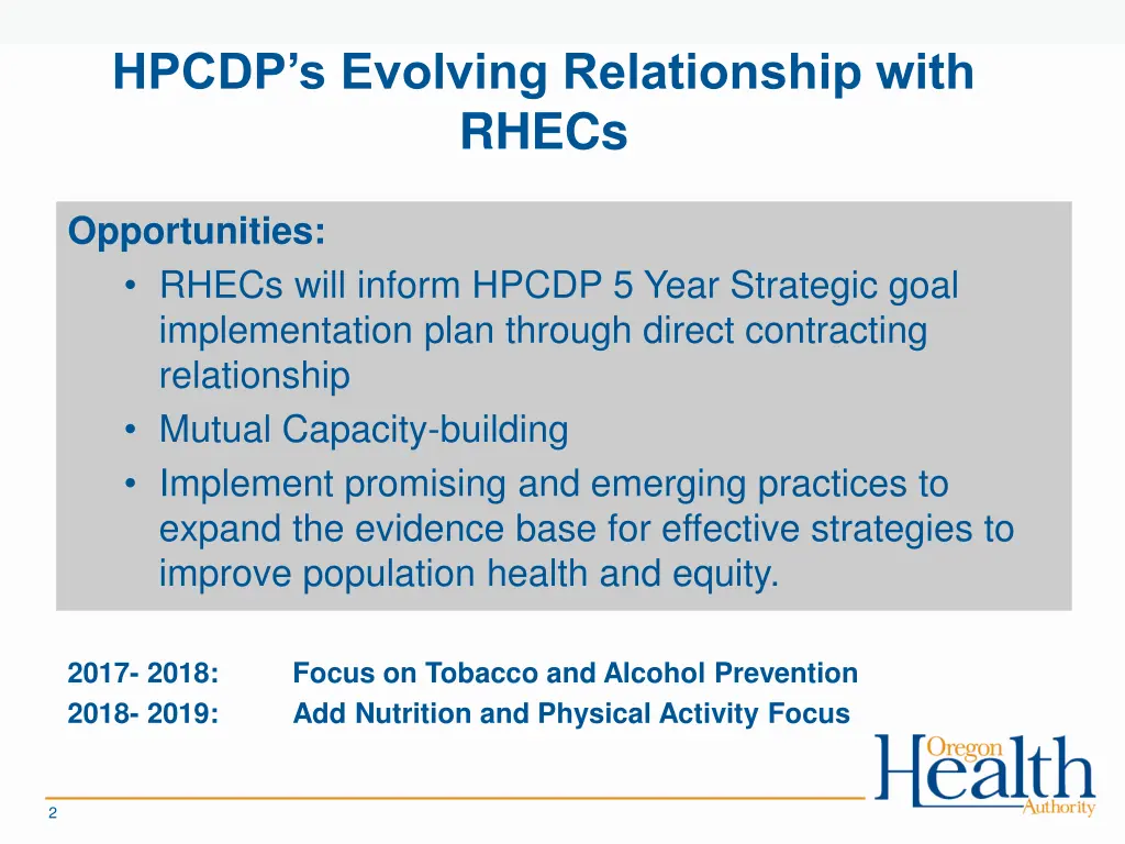 hpcdp s evolving relationship with rhecs