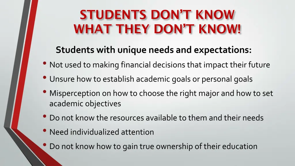 students don t know what they don t know