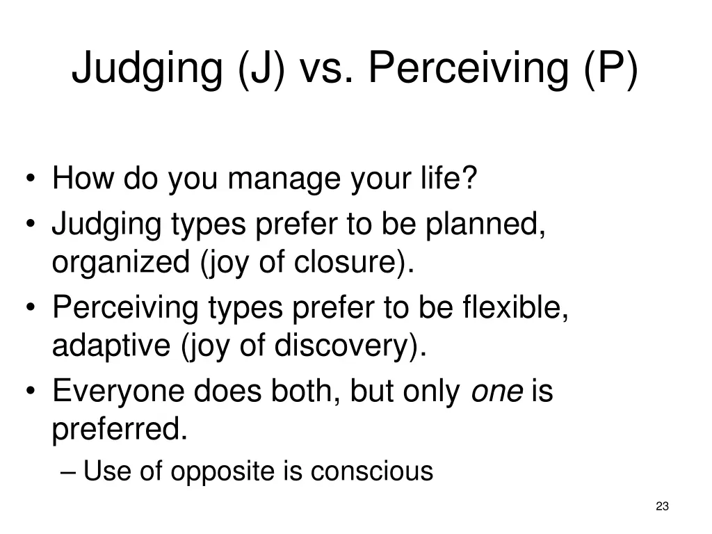 judging j vs perceiving p