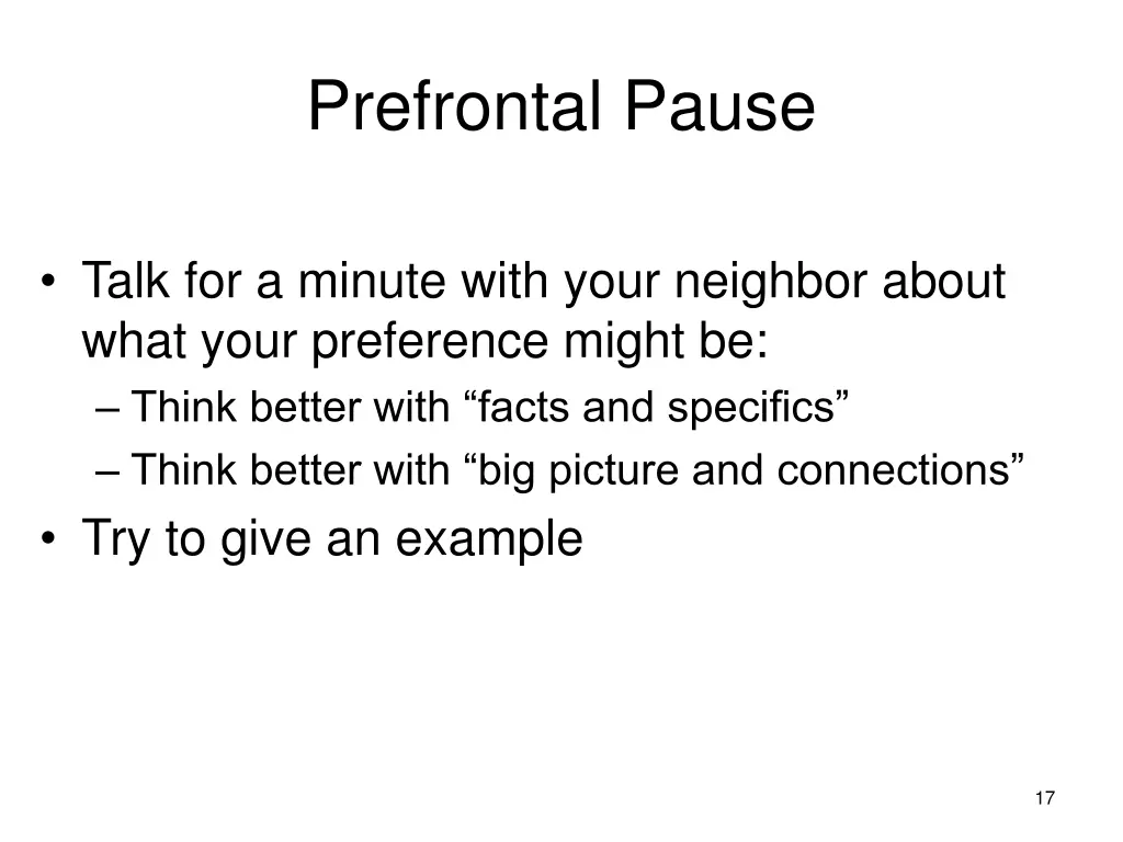 prefrontal pause