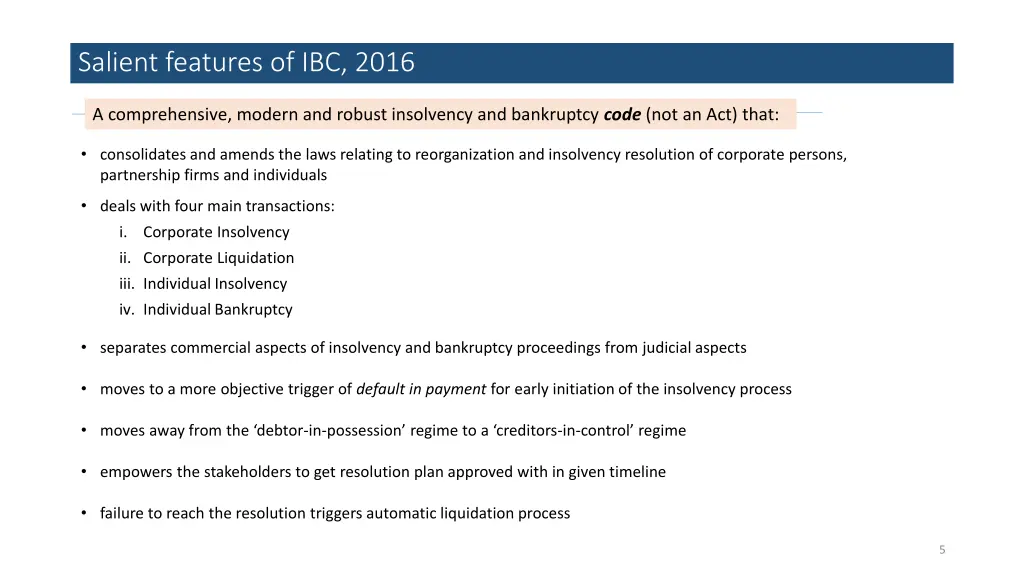 salient features of ibc 2016