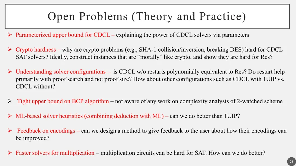 open problems theory and practice