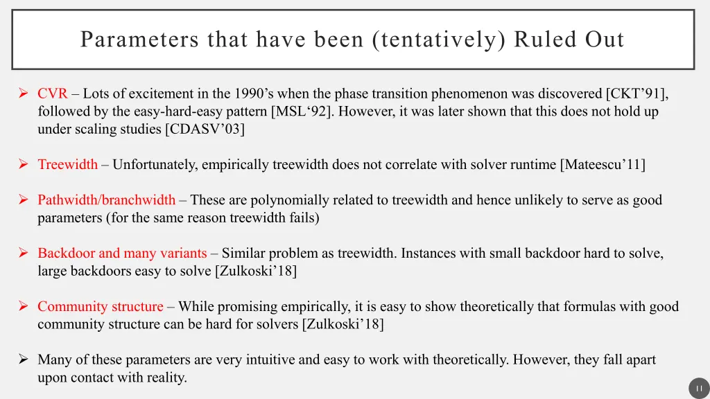 parameters that have been tentatively ruled out