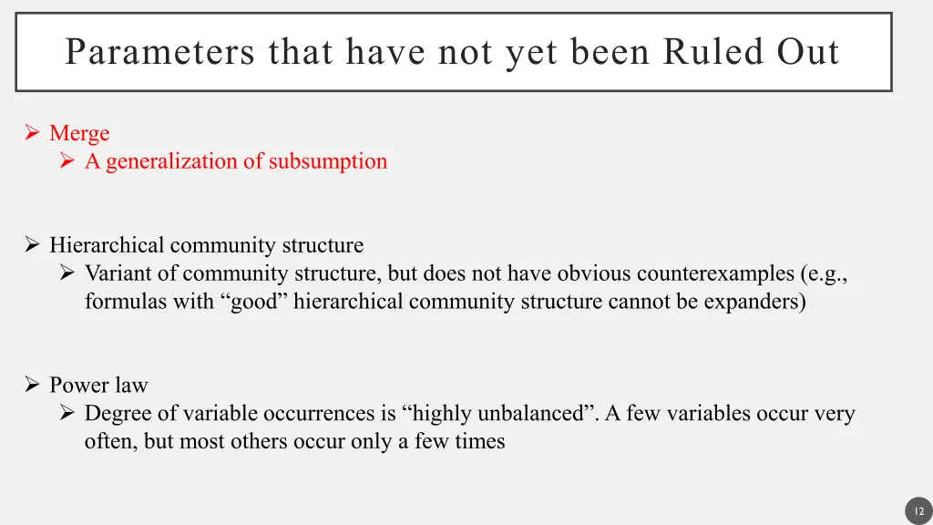 parameters that have not yet been ruled out