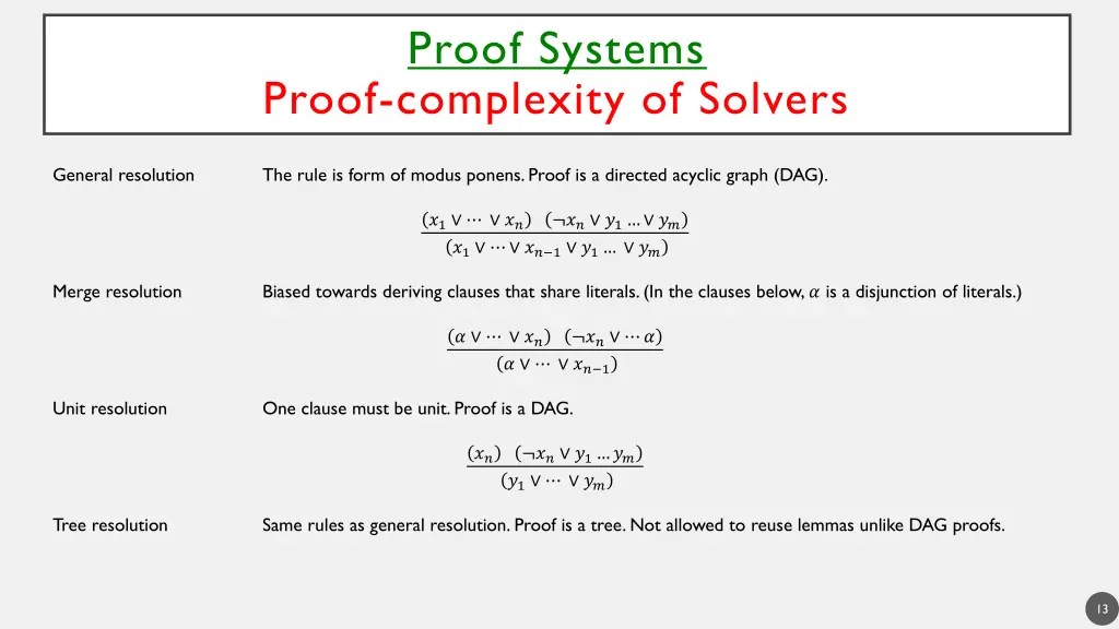 proof systems proof complexity of solvers