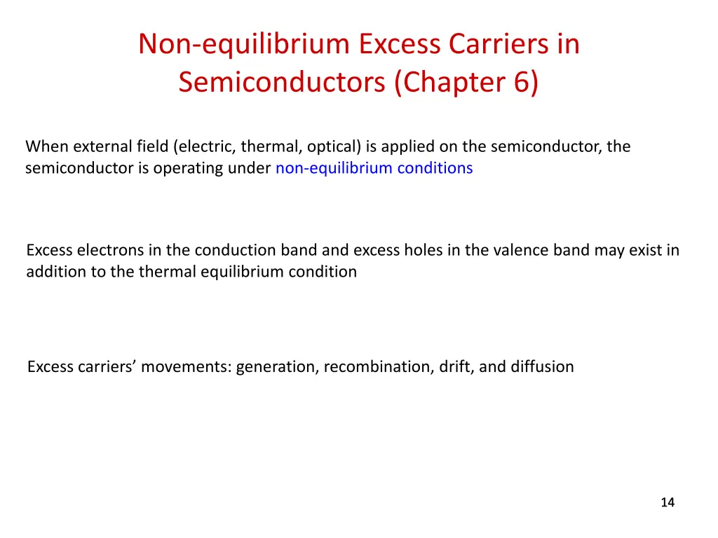 non equilibrium excess carriers in semiconductors