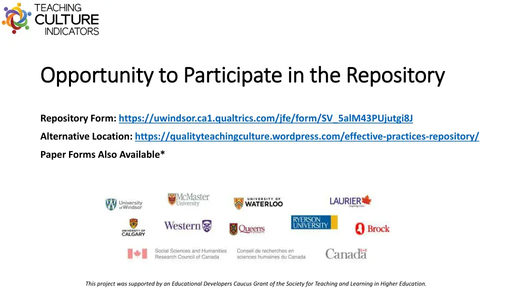 opportunity to participate in the repository