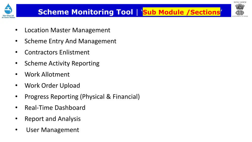 scheme monitoring tool sub module sections