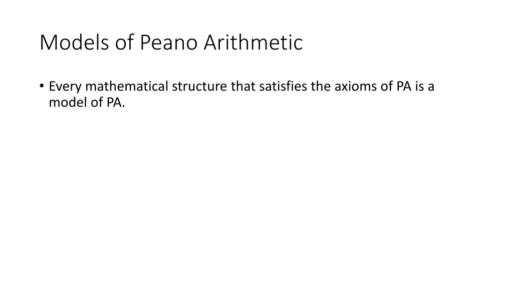 models of peano arithmetic 1