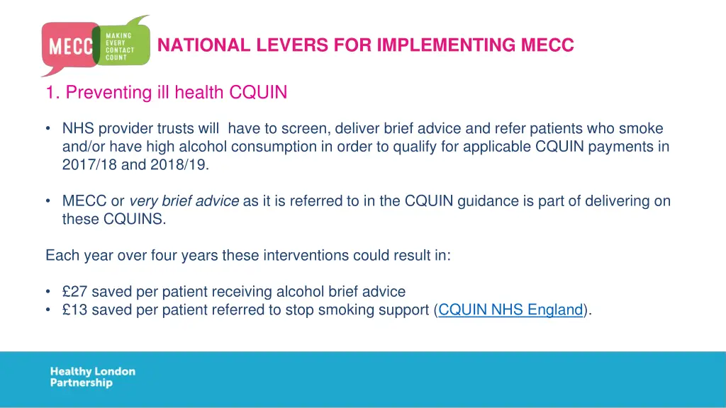 national levers for implementing mecc
