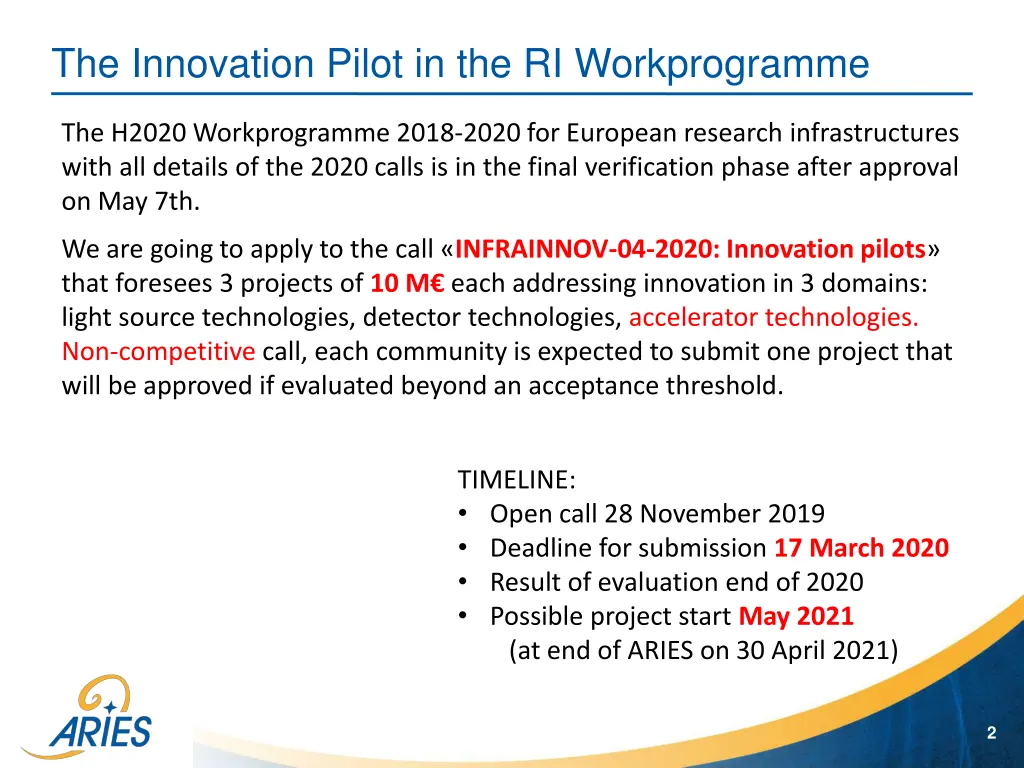 the innovation pilot in the ri workprogramme