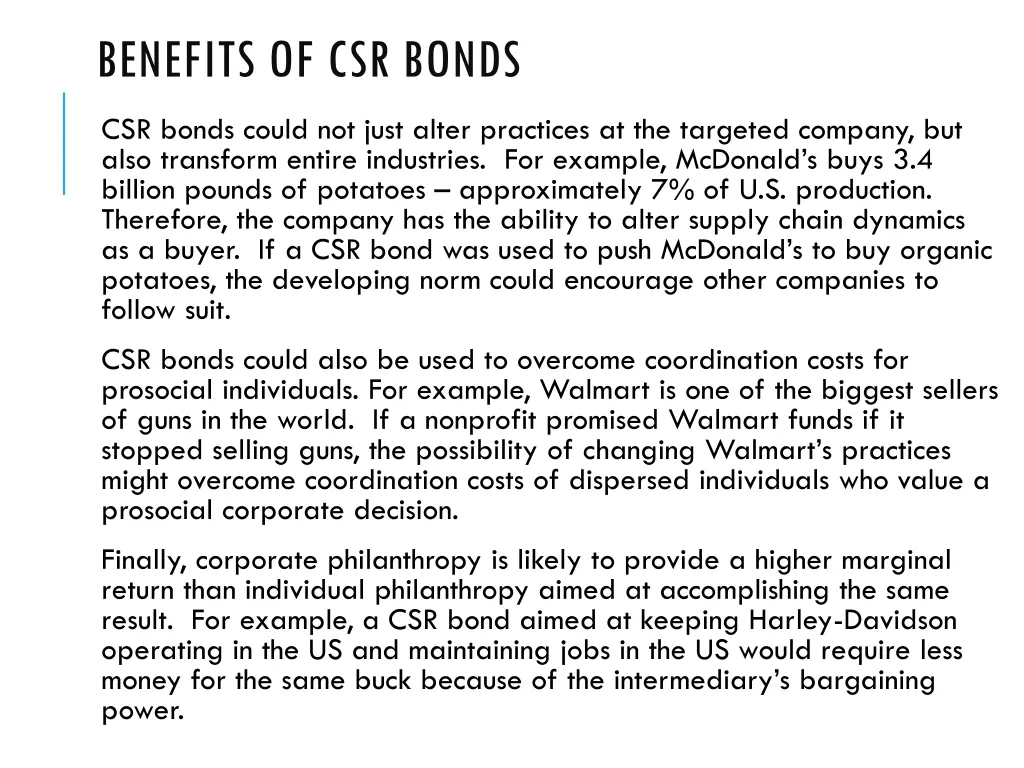 benefits of csr bonds