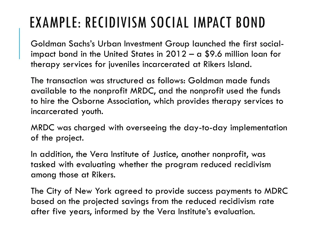 example recidivism social impact bond