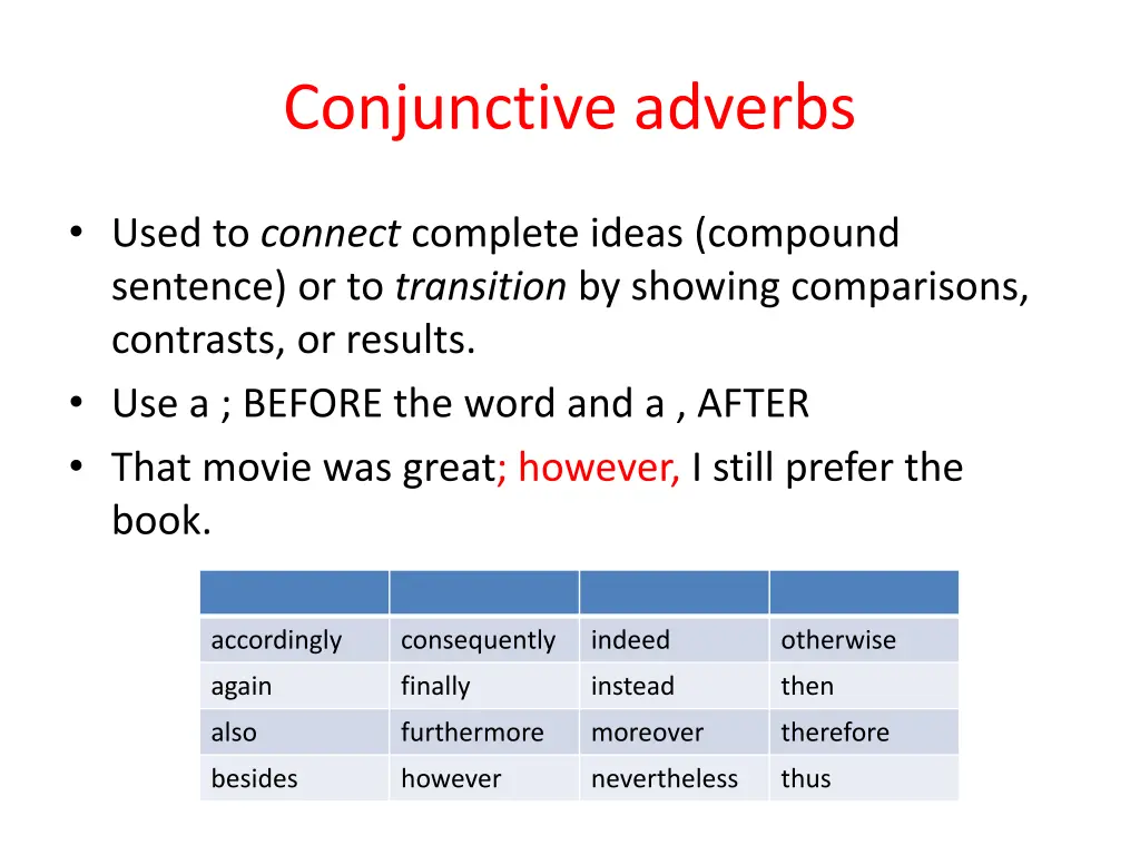 conjunctive adverbs