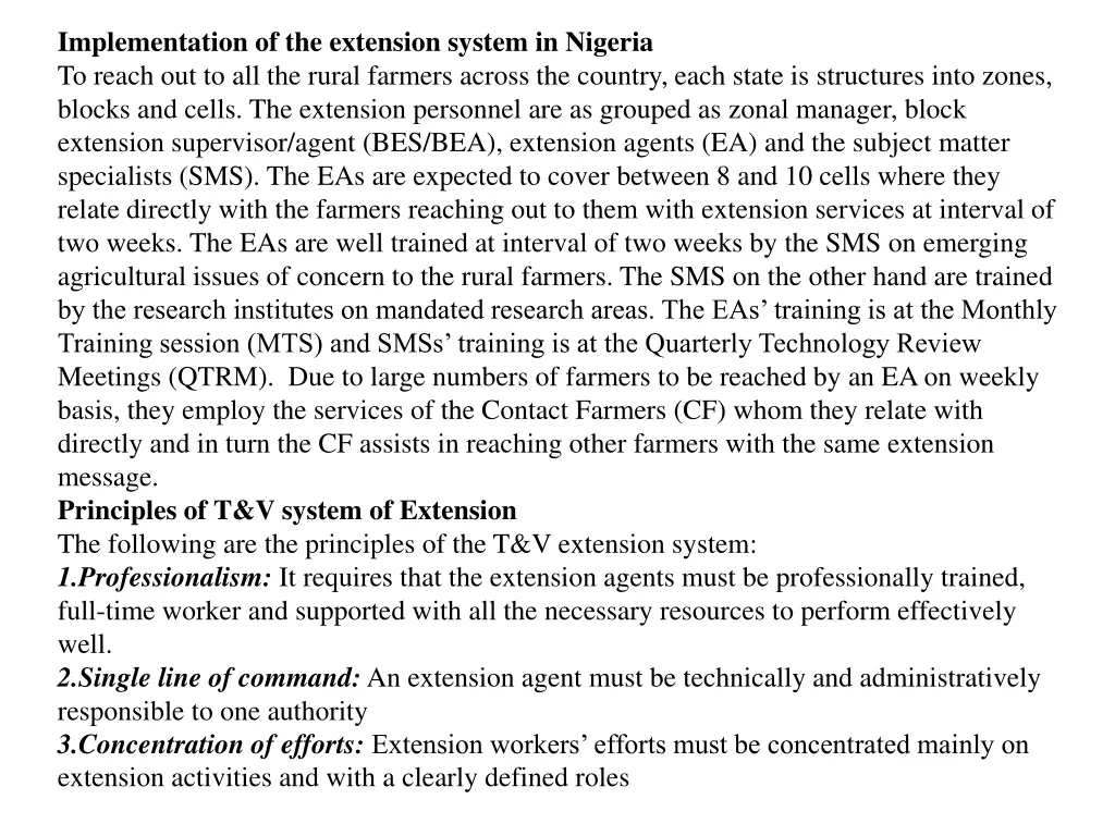 implementation of the extension system in nigeria