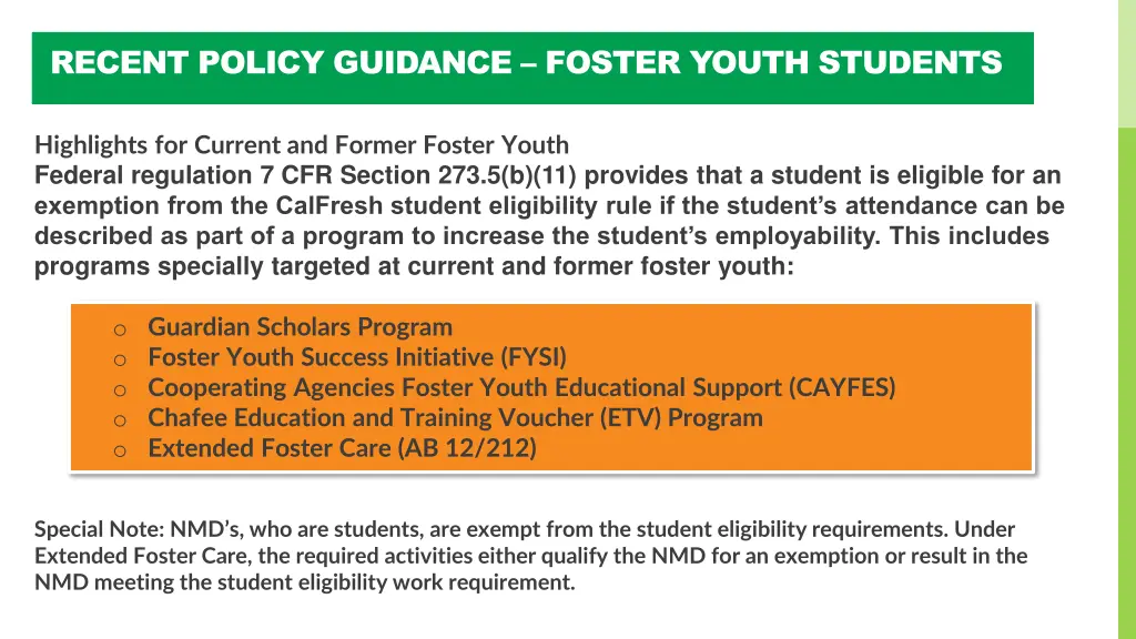 recent policy guidance foster youth students 1