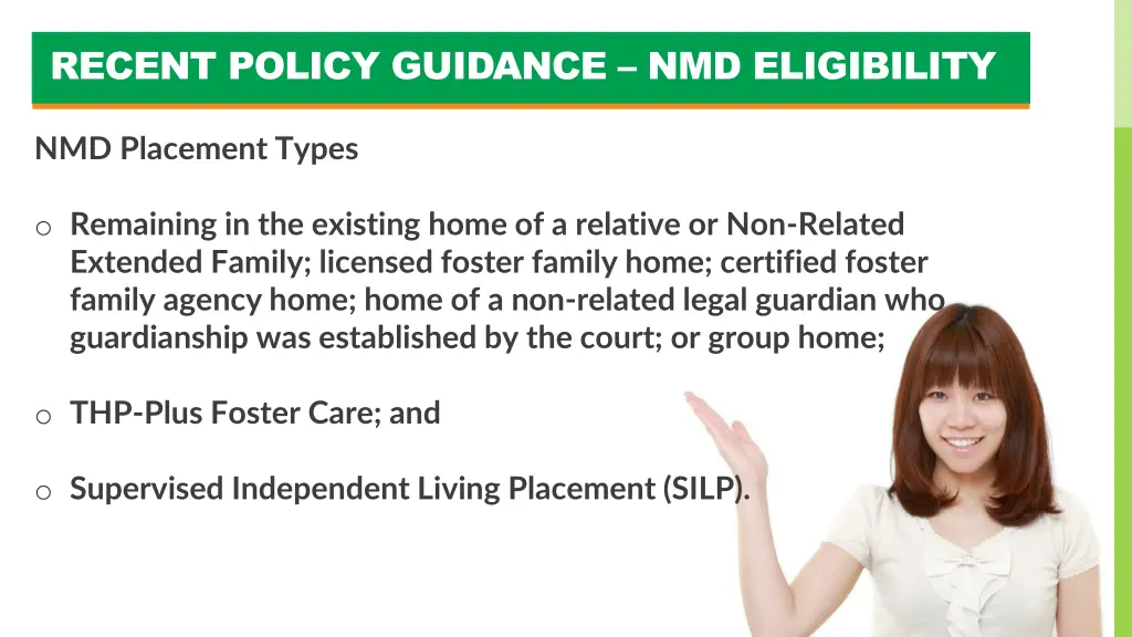 recent policy guidance nmd eligibility 2