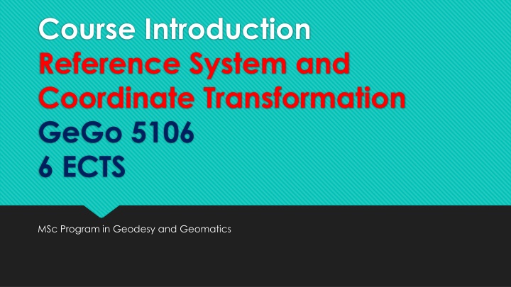 course introduction reference system