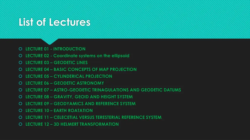 list of lectures