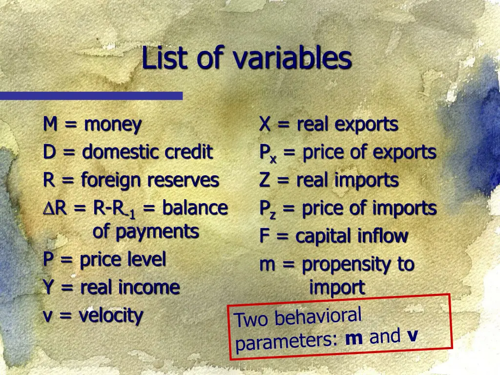 list of variables
