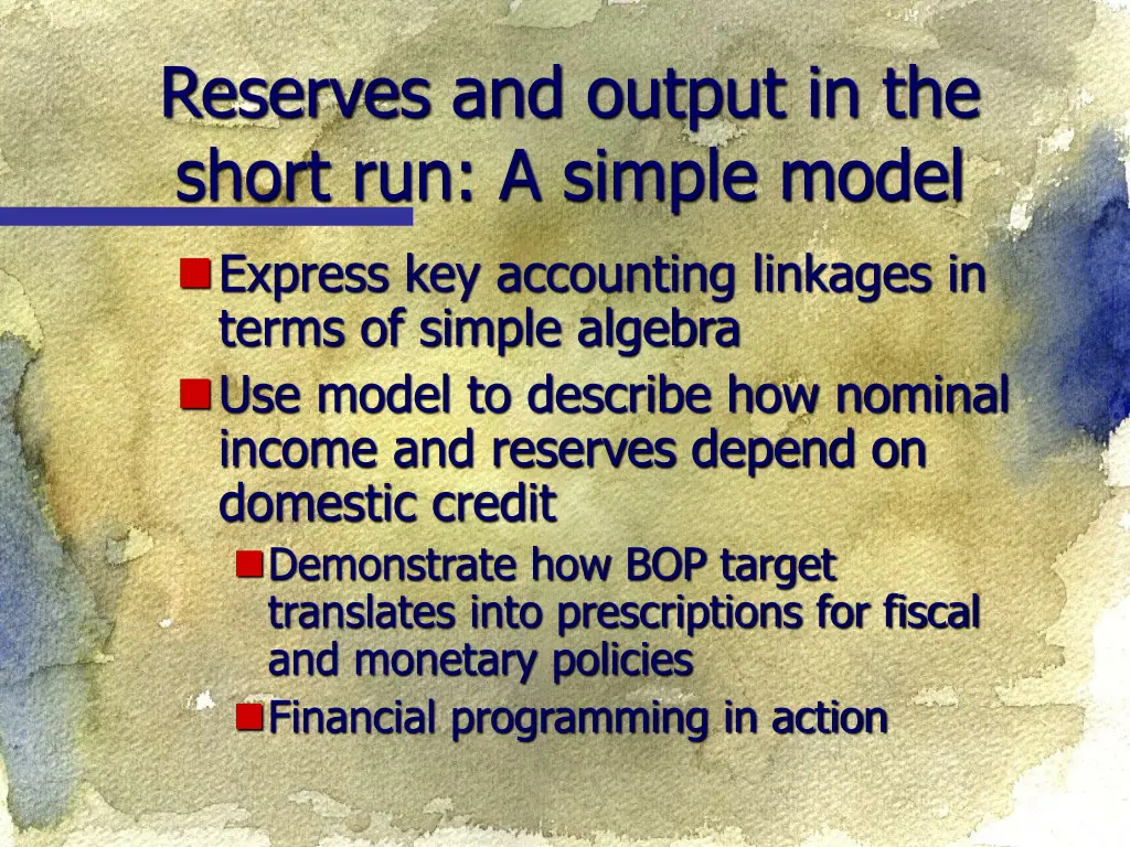 reserves and output in the short run a simple