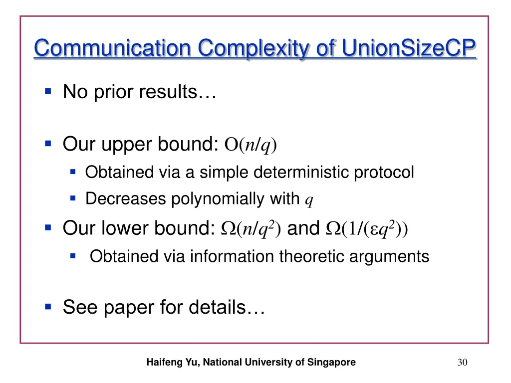 communication complexity of unionsizecp