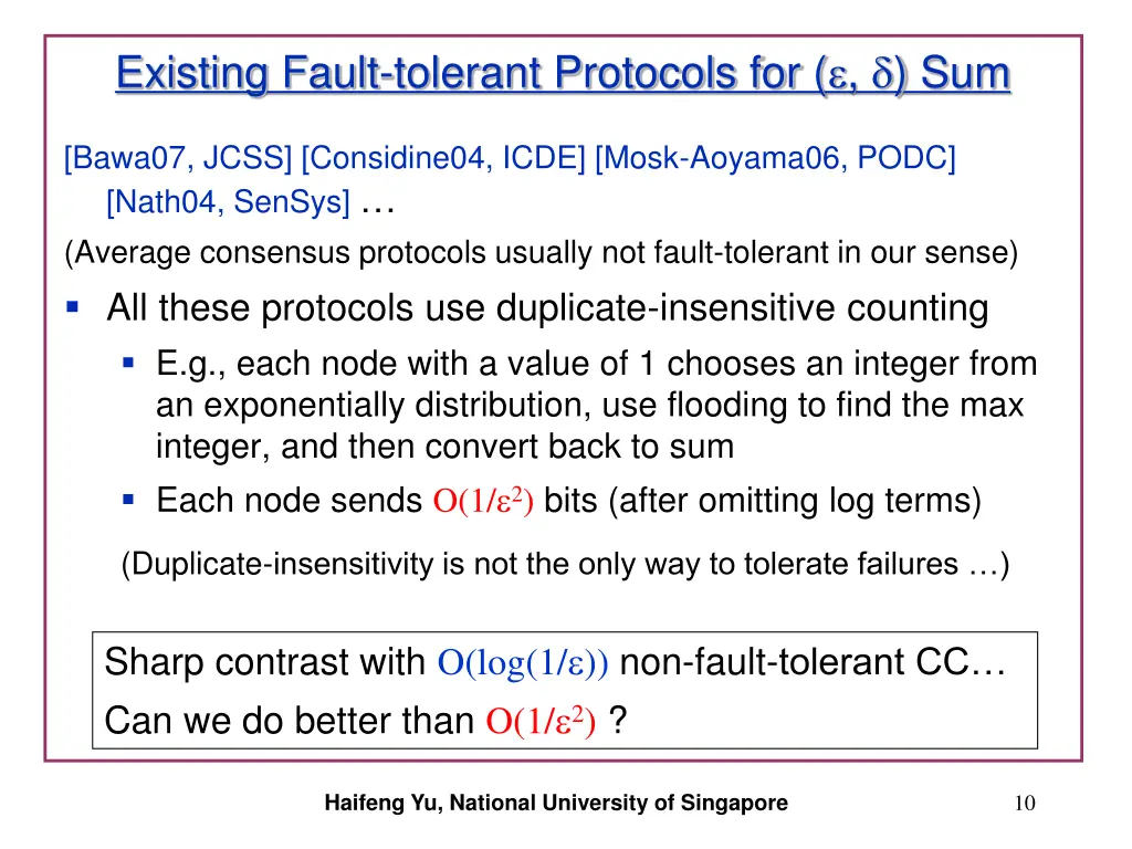 existing fault tolerant protocols for sum