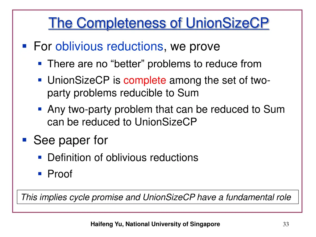 the completeness of unionsizecp