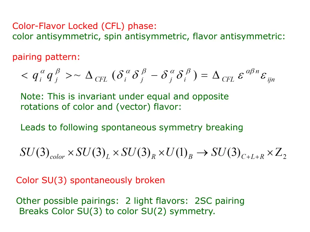 color flavor locked cfl phase color antisymmetric