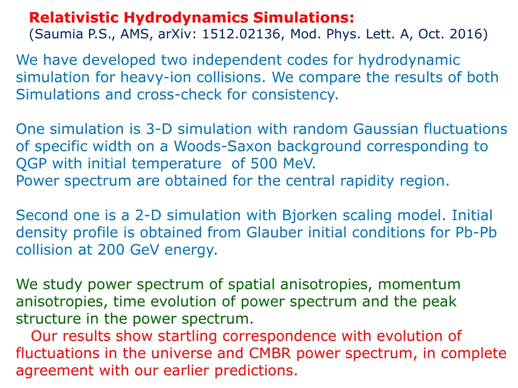 relativistic hydrodynamics simulations saumia