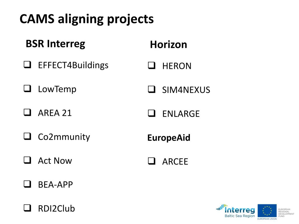cams aligning projects