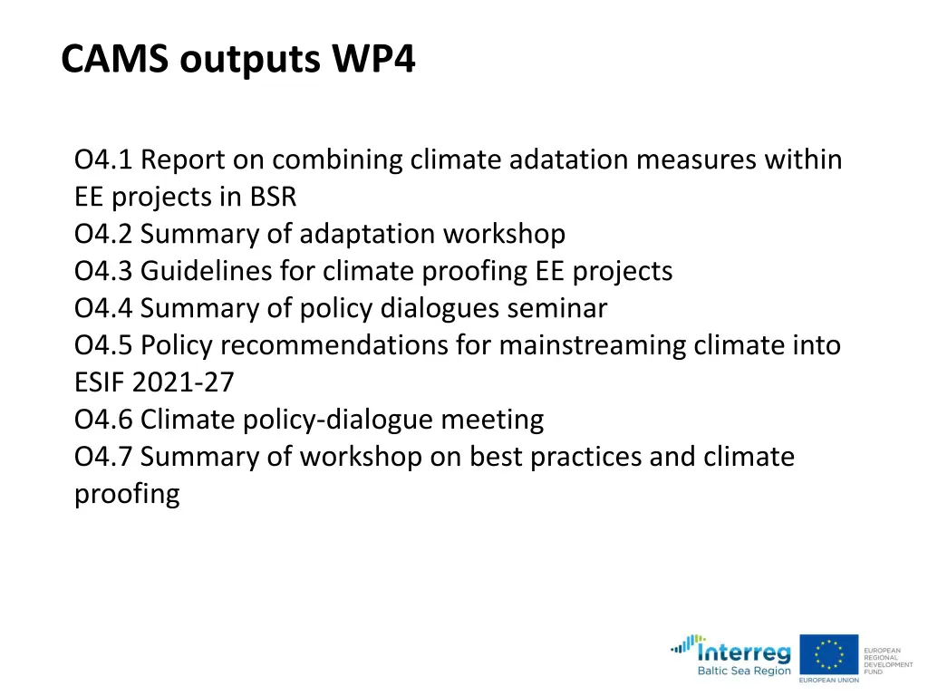 cams outputs wp4
