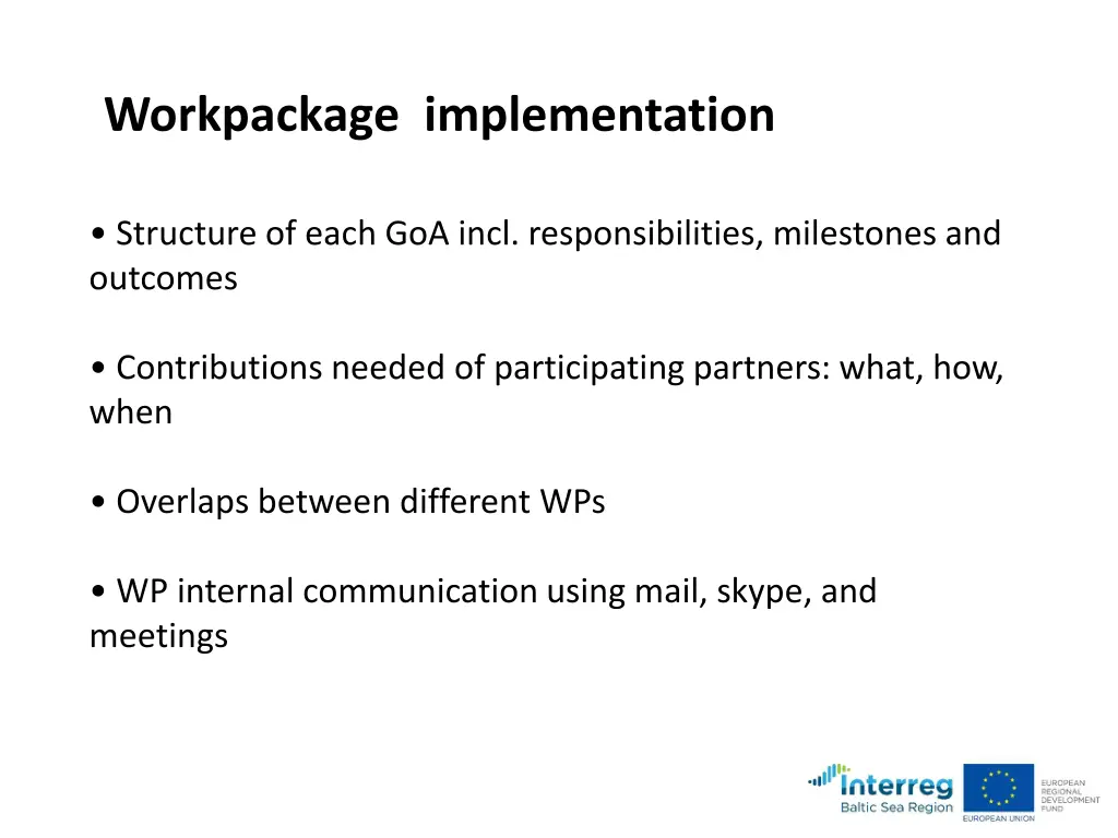 workpackage implementation
