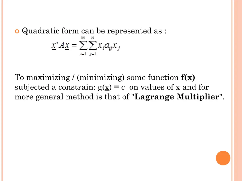quadratic form can be represented as