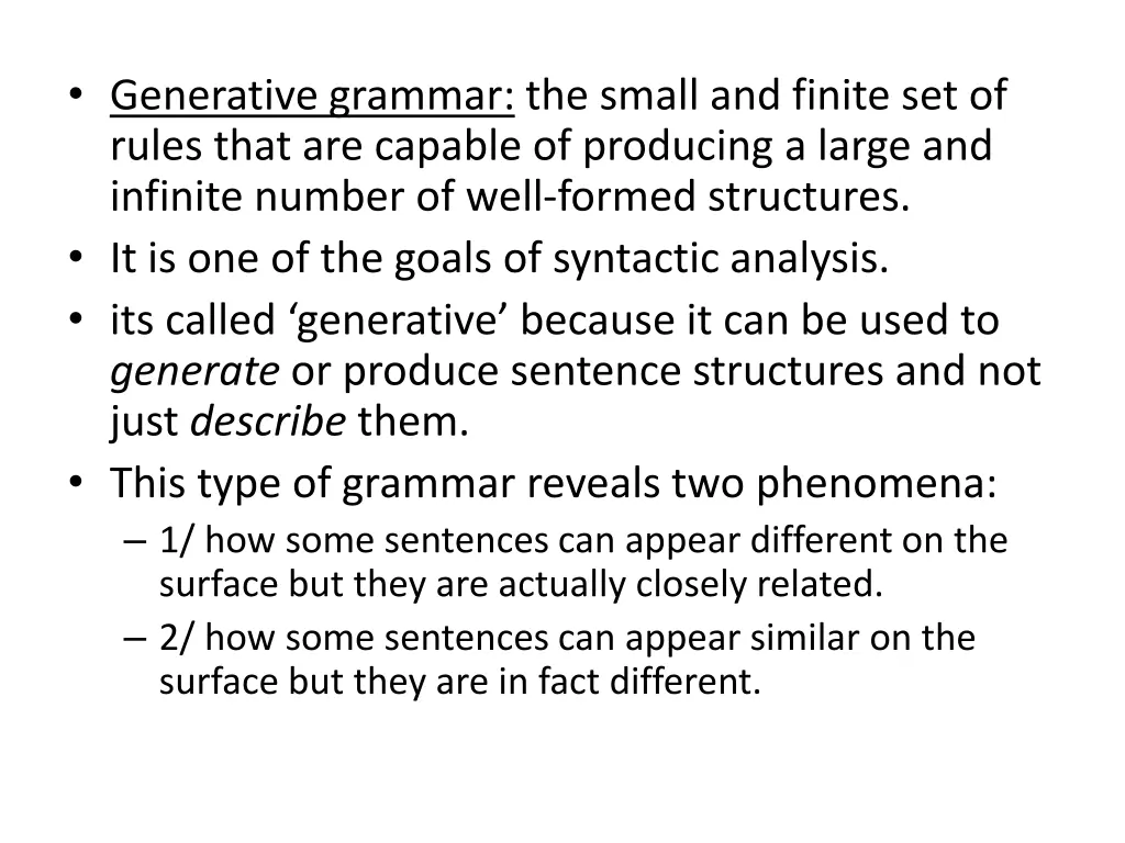 generative grammar the small and finite
