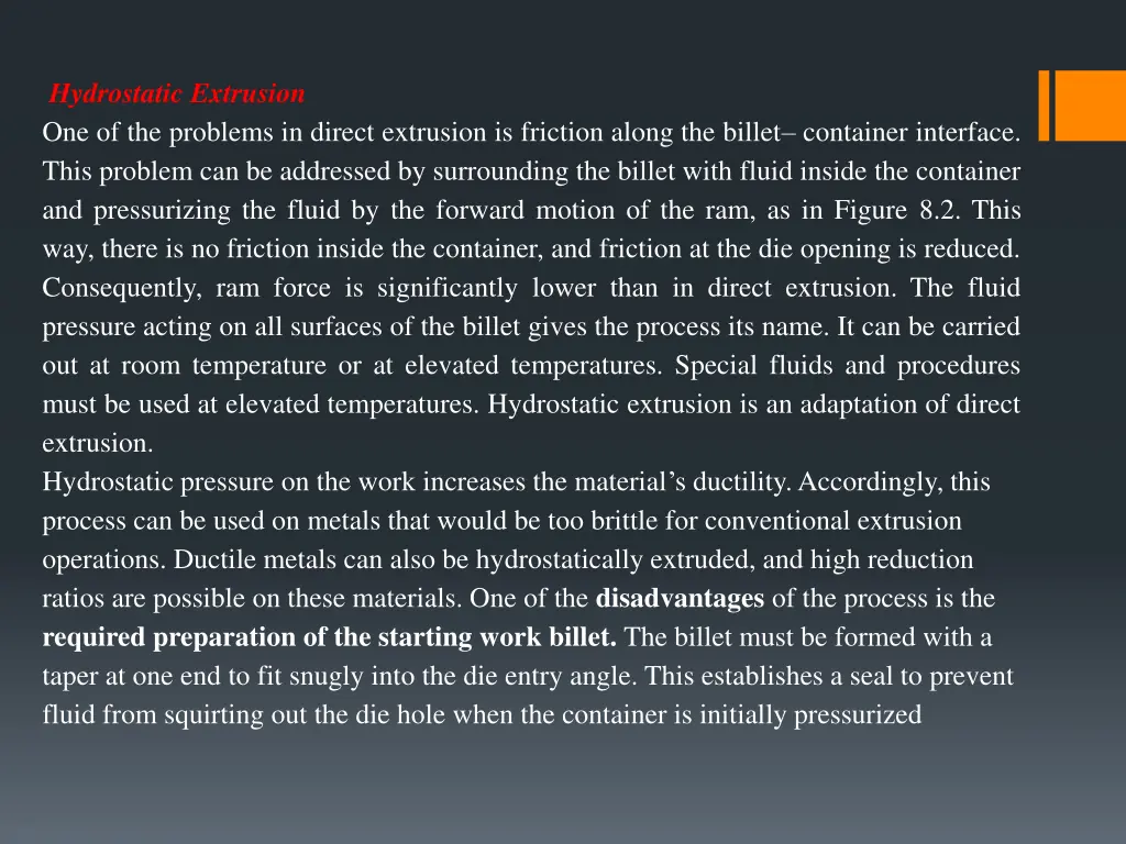 hydrostatic extrusion one of the problems