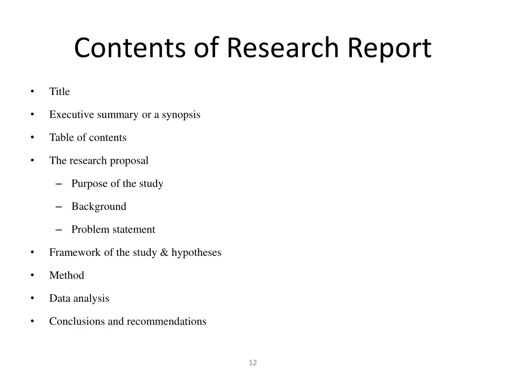 contents of research report