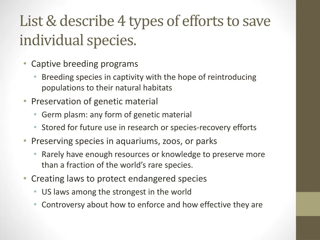 list describe 4 types of efforts to save