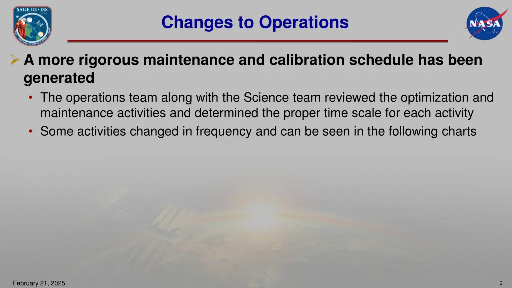 changes to operations