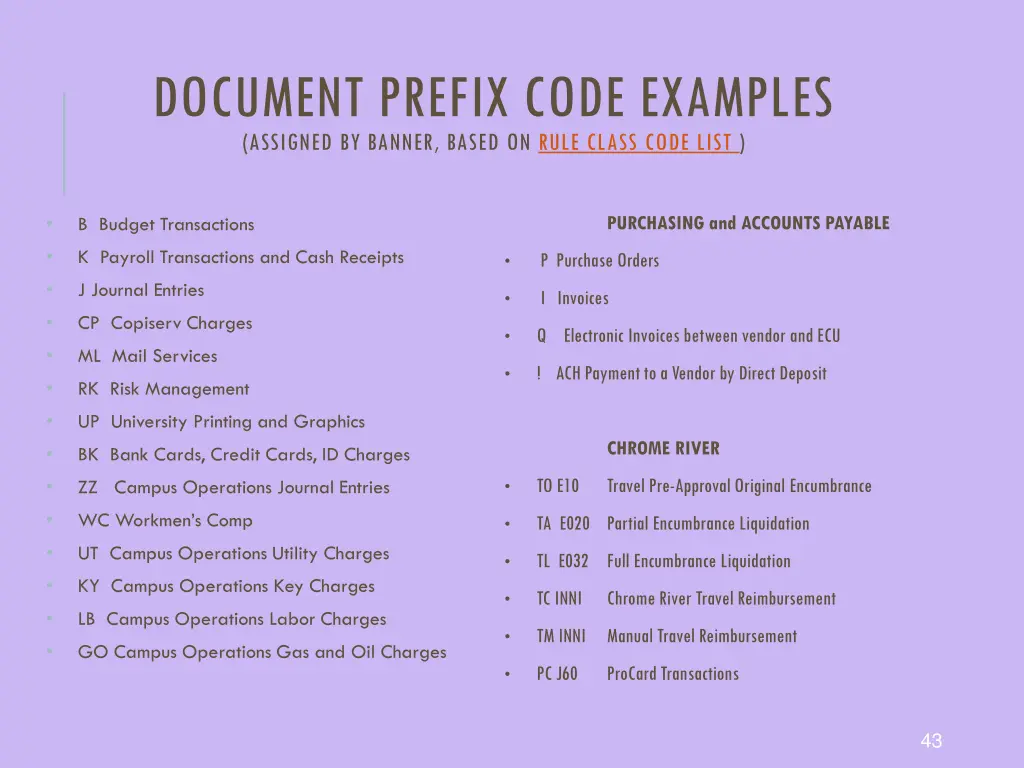 document prefix code examples assigned by banner