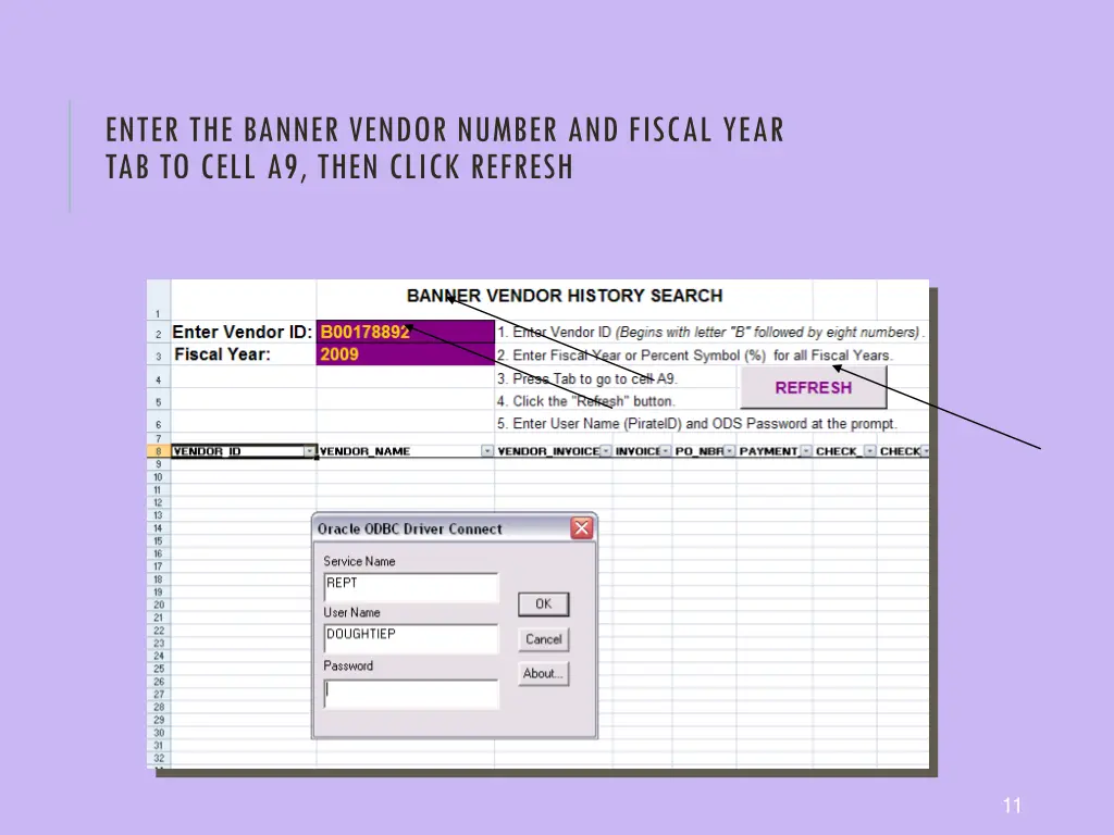 enter the banner vendor number and fiscal year