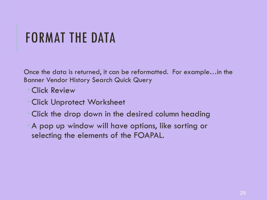 format the data